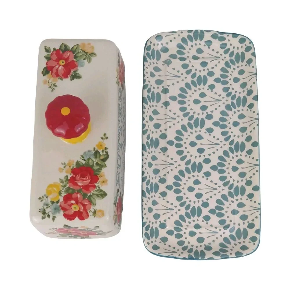 Pioneer Woman Vtg Covered Butter Dish Makes Everything Better Floral New Retired